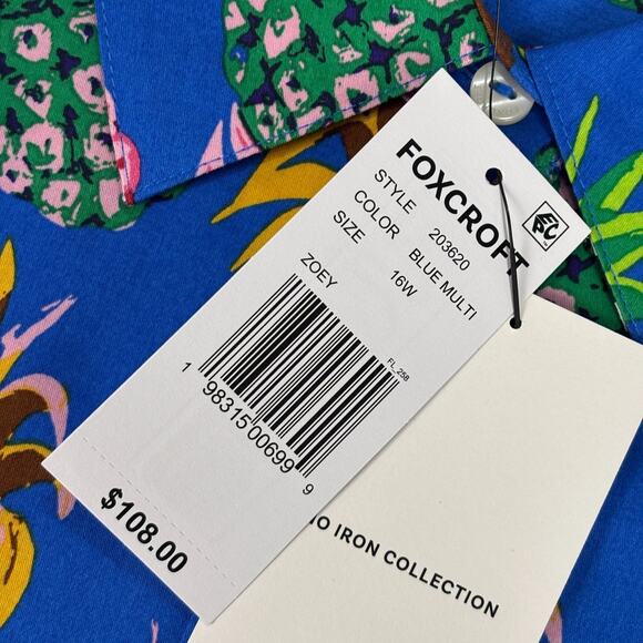 Foxcroft Zoey Plus Pineapple Long Sleeve Shirt NWT Size 16W - Picture 4 of 8